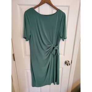 Ann Taylor Women's Green Sheath Dress Size L Short Sleeve Tie Waist